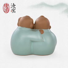 东道汝窑小小神童 茶宠摆件 陶瓷功夫茶具 创意摆件茶道配件 天青色