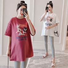 孕妇装夏装外出2019新款上衣t恤孕妇连衣裙中长款时尚潮妈孕妇套装夏季宽松透气孕妇裙子 红色 M
