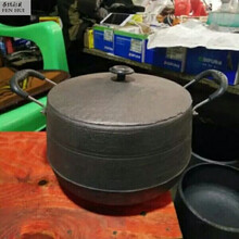生铁顶罐鼎罐煮饭焖饭锅汤锅耳锅平底锅一体生铁锅老式锅饭锅耳锅炖鸡顶锅烘饭吊罐下面锅 28cm套装(平底2/10人用)