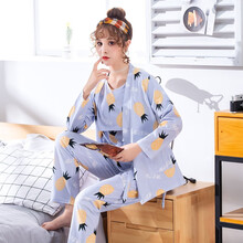 卡拉卡蒙月子服三件套牛奶丝孕妇喂奶睡衣产后春秋哺乳衣家居服套装（长袖外套+短袖上衣+长裤）3301 3302菠萝三件套 XL码（建议120-140斤）