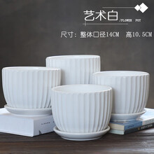 仟尚亿 四个一套花盆陶瓷创意简约白色个性带托盘中号大号绿萝吊兰特价多肉花盆批发 艺术白中号组合4个 中等