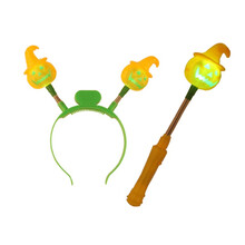 SunNovelty 万圣节南瓜闪光头扣荧光棒搞怪鬼节装扮酒吧夜店发光头饰南瓜灯装饰眼球头扣闪光南瓜 黄色1套