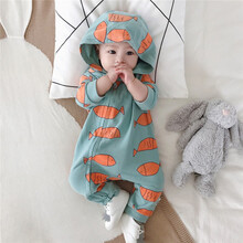 佐欧雅 0-3-6-9-12个月婴儿连体衣服春秋季男女宝宝哈衣爬服01岁外出服春 绿色满身鱼 100cm