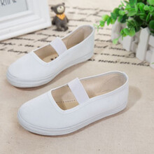 小白鞋儿童纯白舞蹈鞋松紧款学校白色板鞋子小球鞋帆布 白色松紧 26码号-16cm