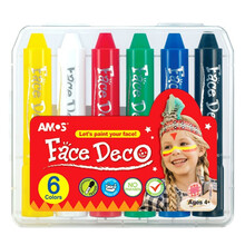 韩国AMOS人体彩绘旋转脸部笔 儿童画脸用笔 年会装扮专用笔 可水洗人体彩绘颜料套装万圣节画脸笔 6色人体彩绘-塑料盒装(FD5PC6)