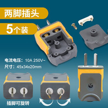 戴利普 三脚插头10a单相2极3极家用电源自行接线插座电线二脚插头 10A-2脚插头 5个装【抗摔】