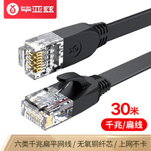 毕亚兹 六类CAT6类网线 30米 千兆网络连接线 电脑宽带家用监控非屏蔽扁平跳线 成品网线 黑色 wx9