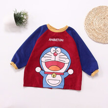 宝宝吃饭罩衣 婴儿围兜围嘴儿童防水画画反穿衣吃饭衣长袖 AD550 (哆啦a梦)L码