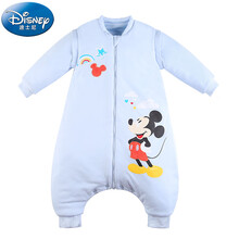 迪士尼宝宝 Disney Baby 婴儿睡袋 春秋加厚保暖防踢被全棉儿童分腿睡袋 萌趣 蓝色 100cm