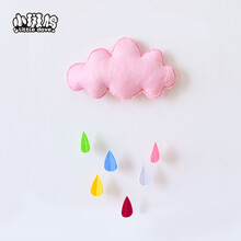 小斑鸠 儿童帐篷家居装饰手工毛毡墙贴生日节庆挂饰 粉色云朵+彩色雨滴