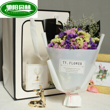 精美手提袋干花花束包装款送女朋友礼物礼盒满天星真花勿忘我鲜花 紫粉黄勿+情人草 送橱窗袋和小灯