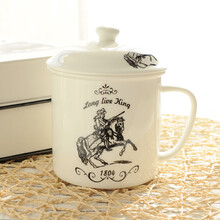 后海 大容量复古怀旧经典大号茶缸水缸水杯办公室仿搪瓷杯马克杯陶瓷杯子带盖男 复古盖杯:骁勇骑士