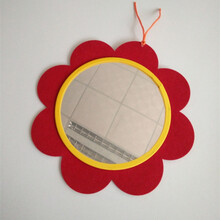 婴儿认知镜子  亚克力镜子安全镜子婴儿宝宝哈哈镜镜子玩具镜太阳花早教认知镜子 红色太阳花A款小 黄色包边 镜片直径12厘米