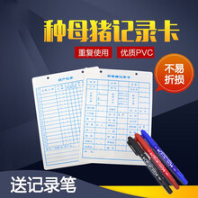 母猪记录卡双面分娩档案管理卡种猪畜牧养殖器械妊娠母猪历产卡 记录卡专用笔蓝色5支