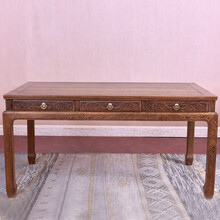 寻古红木家具非洲鸡翅木（学名：非洲崖豆木）餐桌椅组合实木中式仿古长方形餐厅饭桌带抽屉泡茶桌茶艺桌歺桌 单桌 长145*宽86*高78CM