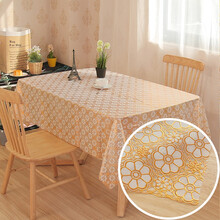 简族防水防油防烫家用长方形餐桌布烫金PVC免洗餐桌布现代茶几布餐桌垫欧式加厚蕾丝餐桌垫 006金 100*136cm