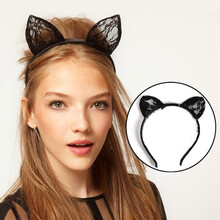 化妆舞会性感蕾丝女面具 圣诞节派对公主 半脸情趣眼罩 黑色面具 尖猫耳朵发箍