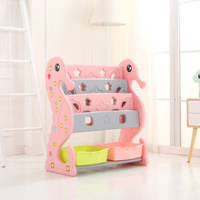 贝琪雅儿童书架简易宝宝卡通塑料柜置物架多层整理架绘本书架玩具收纳架 粉色海马书架（含收纳盒