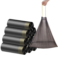 Aibusiso 自动收口垃圾袋大号厨房厨余分类家用清洁袋手提式抽绳黑色塑料袋 50*55收口垃圾袋（5卷装75只）