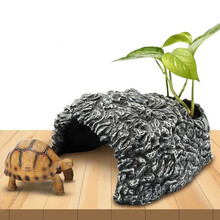 绿伴 乌龟躲避洞穴龟屋窝晒台爬台爬宠爬虫造景豹纹守宫黄缘超大号陆乌龟用品晒龟台 【特大号躲避洞】(含绿萝+陶粒)