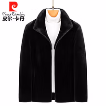 皮尔卡丹貂皮大衣男整貂真貂休闲年轻卡貂绒皮毛一体皮草进口水貂外套针织 黑色 立领款 L 125-135斤