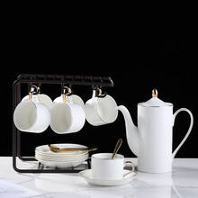 一淘一陶 欧式咖啡杯碟套装陶瓷英式下午茶茶具套装西式红茶杯子杯具家用咖啡壶糖壶奶壶茶壶套件 JD－手工描金6杯6碟6勺子配壶带架