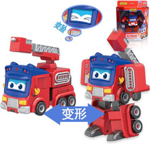 百变校巴玩具歌德儿童变形汽车机器人金刚校车套装六合一男孩子生日礼物 变形变脸系列 消防车长歌德