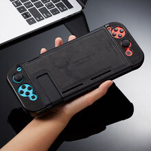 switch保护套硅胶 任天堂Switch保护套收纳包盒NS配件套装保护壳硬彩绘外壳 布纹壳【尊贵黑】带钢化膜+摇杆帽+游戏卡盒