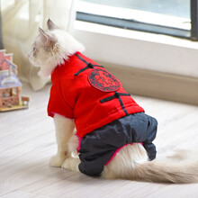 猫咪复古唐装猫衣服汉服夏季薄款狗狗衣服宠物喜庆搞笑新年装冬装 红色 M