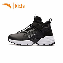 安踏男童高帮棉鞋秋冬款儿童休闲运动鞋中大童保暖魔术贴鞋子 黑/安踏白-4 33