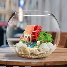 桌面小鱼缸玻璃 迷你型生态鱼缸造景 养金鱼小型热带鱼 圆形鱼缸 大号E玉雅居