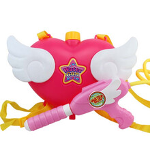 儿童水枪玩具背包式夏天戏水小黄鸭子喷水沙滩玩具抽拉式呲水枪 爱心天使背包水枪