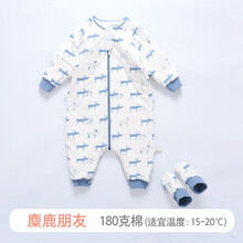 棉花堂针织分腿夹棉睡袋夏季薄款春季宝宝睡袋防惊跳四季通用棉 麋鹿朋友（180g） 100cm