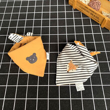 婴儿三角巾新生儿棉双按扣围巾头巾男童女孩围嘴围兜宝宝口水巾 2条装三角巾小狐狸小熊组合