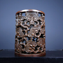 中国古玩 天然木 唐木 花梨 黄花梨 特大筆筒 重2.4kg 唐木 花梨 黄