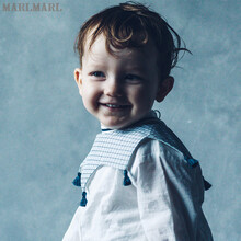 MARLMARL 婴儿口水巾宝宝围兜围嘴360度可旋转新生儿礼物 grid遇见05异形蓝格 有刺绣（金色）+普通包装 新生儿(0-2个月)