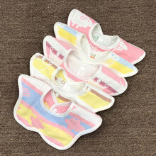 宝宝纯棉围嘴口水巾新生婴儿纱布360度旋转防水吐奶围兜秋冬加厚 Q组【6层360纱布】5条