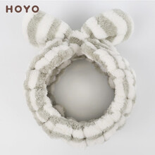 HOYO干发帽女干发巾雪滑绒吸水速干擦头发速干毛巾包头巾浴帽长发冬季超柔强吸水 素颜条纹束发带-灰白色
