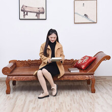 寻古红木家具非洲花梨（学名：刺猬紫檀）贵妃床 客厅沙发床实木贵妃椅中式贵妃榻美人躺椅M 雕花贵妃床(右) 长215*宽75*高75cm