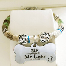 SLPC 狗牌定制身份牌刻字狗狗项链小型犬泰迪博美柯基狗项圈刻字猫铃铛吊牌猫牌宠物防丢牌 卡其色民族风+名牌 S-小型（3到20斤可用）