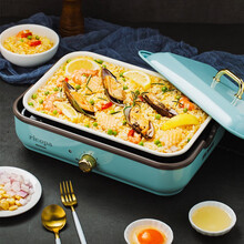 日本爱丽思IRIS多功能电烧烤炉电烤盘料理锅电涮火锅无烟煎烤锅不粘锅陶瓷涂层 天蓝色（烤盘+六圆盘）