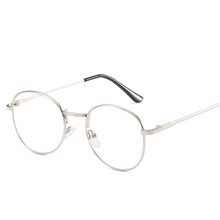 伽米力威 近视眼镜女韩版潮复古素颜圆脸眼镜框学生网红眼睛架男有度数成品 银色框0度防辐射蓝光平光镜