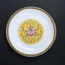 宫廷风珐琅彩陶瓷盖碗大号三才茶碗茶托泡茶杯竹编壶承主人茶碗杯 珐琅彩(黄色)壶承