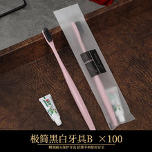 一次性牙刷牙膏套装家用待客酒店软毛民宿宾馆一次性洗漱用品 【极简黑白系列丨马卡龙牙具B+牙膏】x100套
