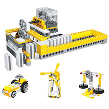 万格积木兼容乐高机械组科技齿轮玩具积木拼插工程动力物理实验电动积木Steam科教儿童创意男孩拼装玩具 【1405】电动版一款四变多米诺骨牌机