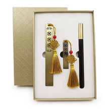 明澈礼品u盘创意U盘中国风复古屏风镂空书签窗格会展企业定制logo高速优盘 【祥云款礼盒装3件套】颜色可选 8GB