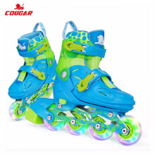 美洲狮（COUGAR）溜冰鞋儿童全套装男孩女孩滑冰鞋八轮全闪光旱冰鞋初学直排轮滑鞋 蓝色全闪单鞋 S(可调26-29码)