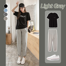 米度丽 孕妇裤子春夏款宽松休闲运动裤外穿时尚打底裤长裤潮妈夏装 5683 浅花灰 M码