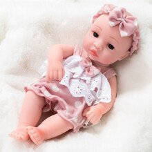 仿真娃娃毛绒玩具婴儿女孩全软胶洋娃娃逼真睡眠会说话唱歌的重生假娃娃公仔玩偶 275-2睁眼 粉花边（女娃） 无声版