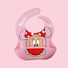 disney宝宝硅胶围兜饭兜防水婴儿口水围嘴超软吃饭小孩儿童食饭兜儿童围裙画画罩衣护衣袖套 米妮围兜